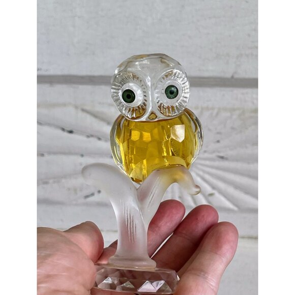 Vintage 1970s Crystal Owl Figurine On a Branch Retro Hippy Decor - Picture 3 of 14